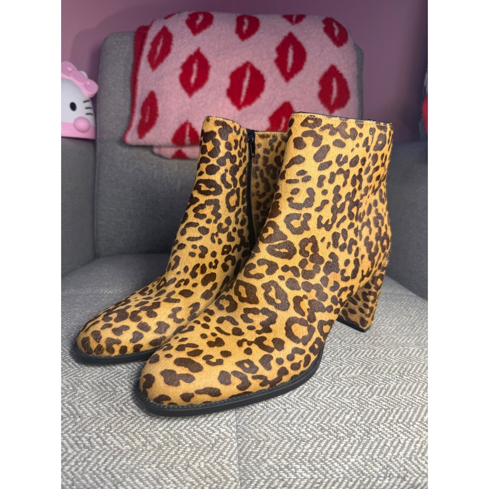 Steve Madden Jozie-L Leopard Calf Hair Ankle Boots Brown Tan JOZ102S1 Womens 10M